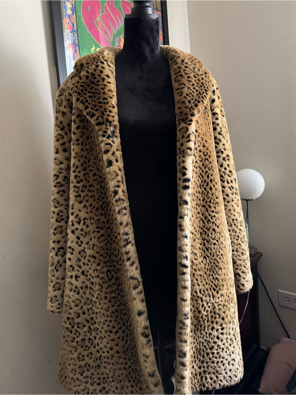 Worthington Faux Leopard Print Teddy Coat in Tan and Black